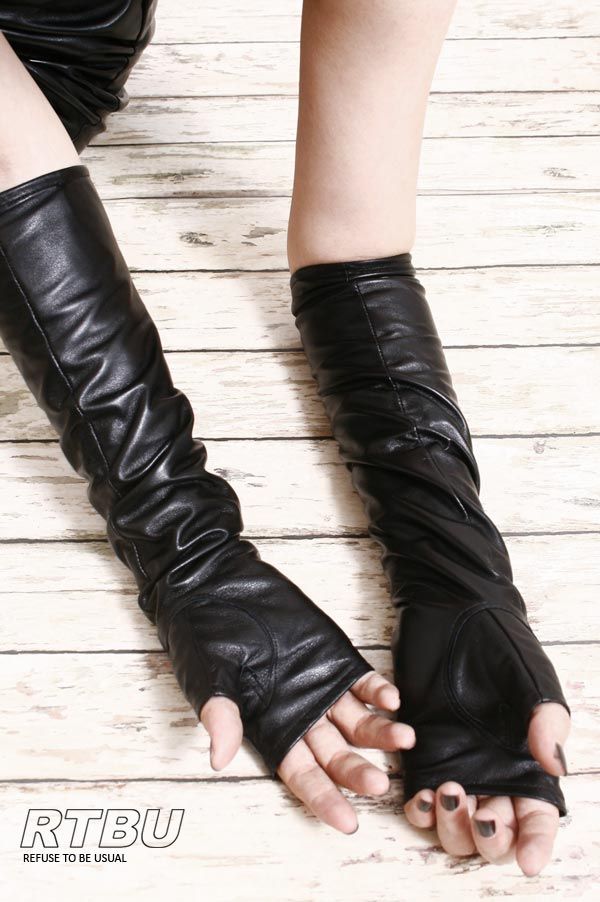 40cm (15.75") Fingerless Genuine Leather Gothic emo Punk Elbow Arm